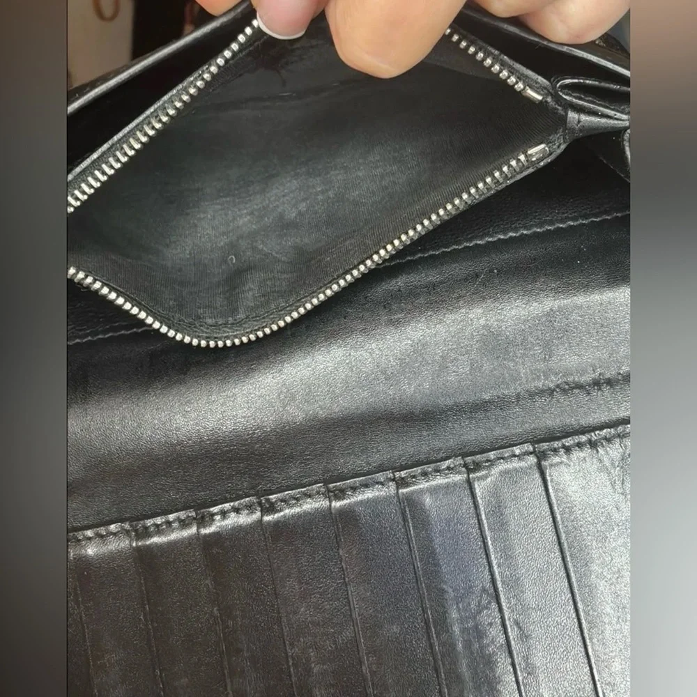 SAINT LAURENT leather croc embossed long zipper black wallet - Picture 7 of 8